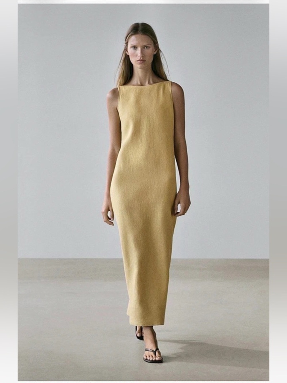 Like New! Massimo Dutti Flowing Linen Halter Midi Dress Yellow